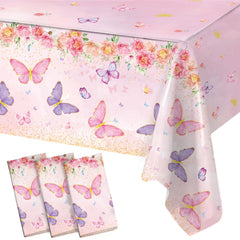 Staraise butterfly tablecloth with watercolor pink butterflies, ideal for a butterfly-themed birthday party.