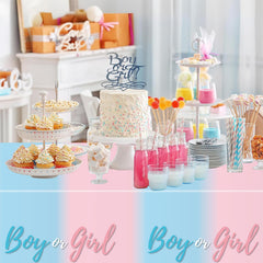 Staraise three-piece gender reveal tablecloth set shown on a long table