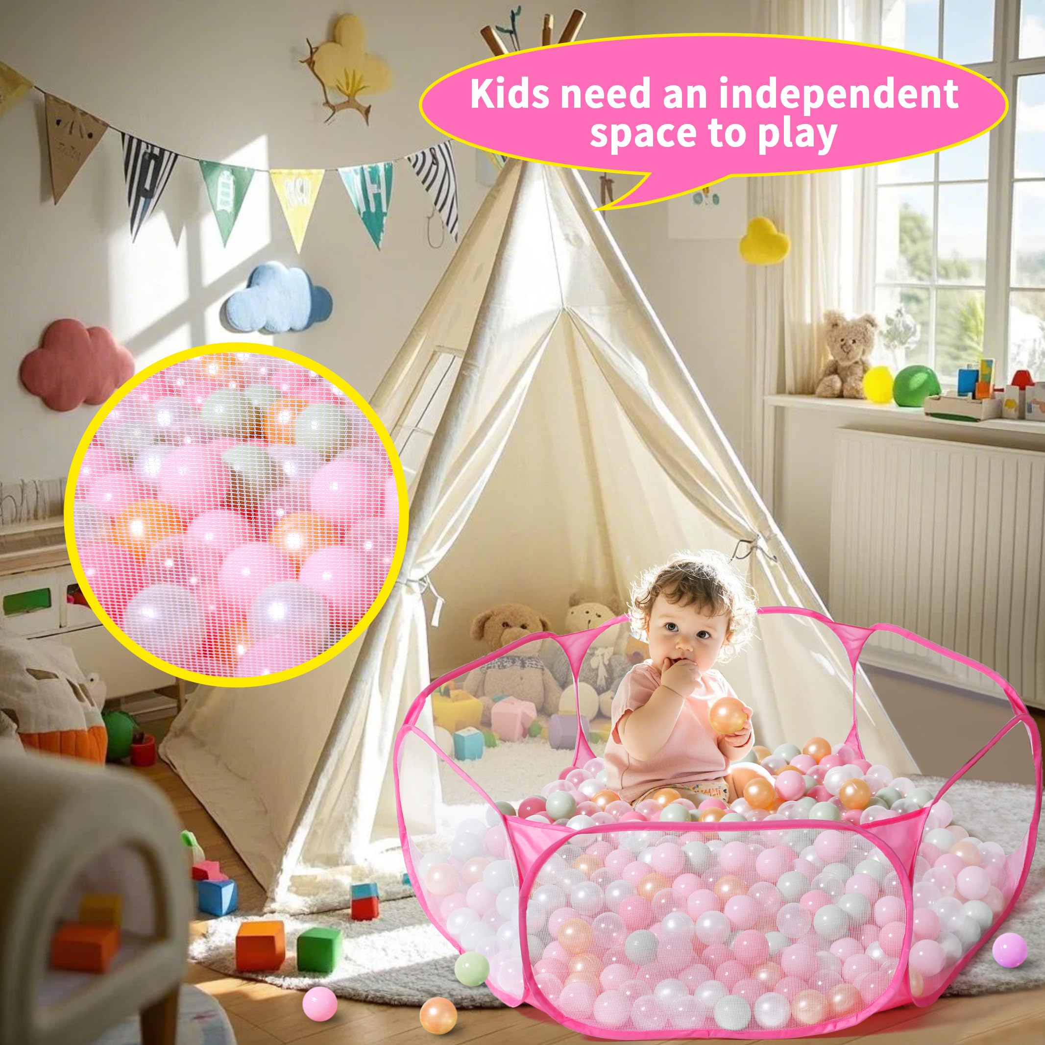 STARBOLO pink hexagon ball pit quick assembly without tools