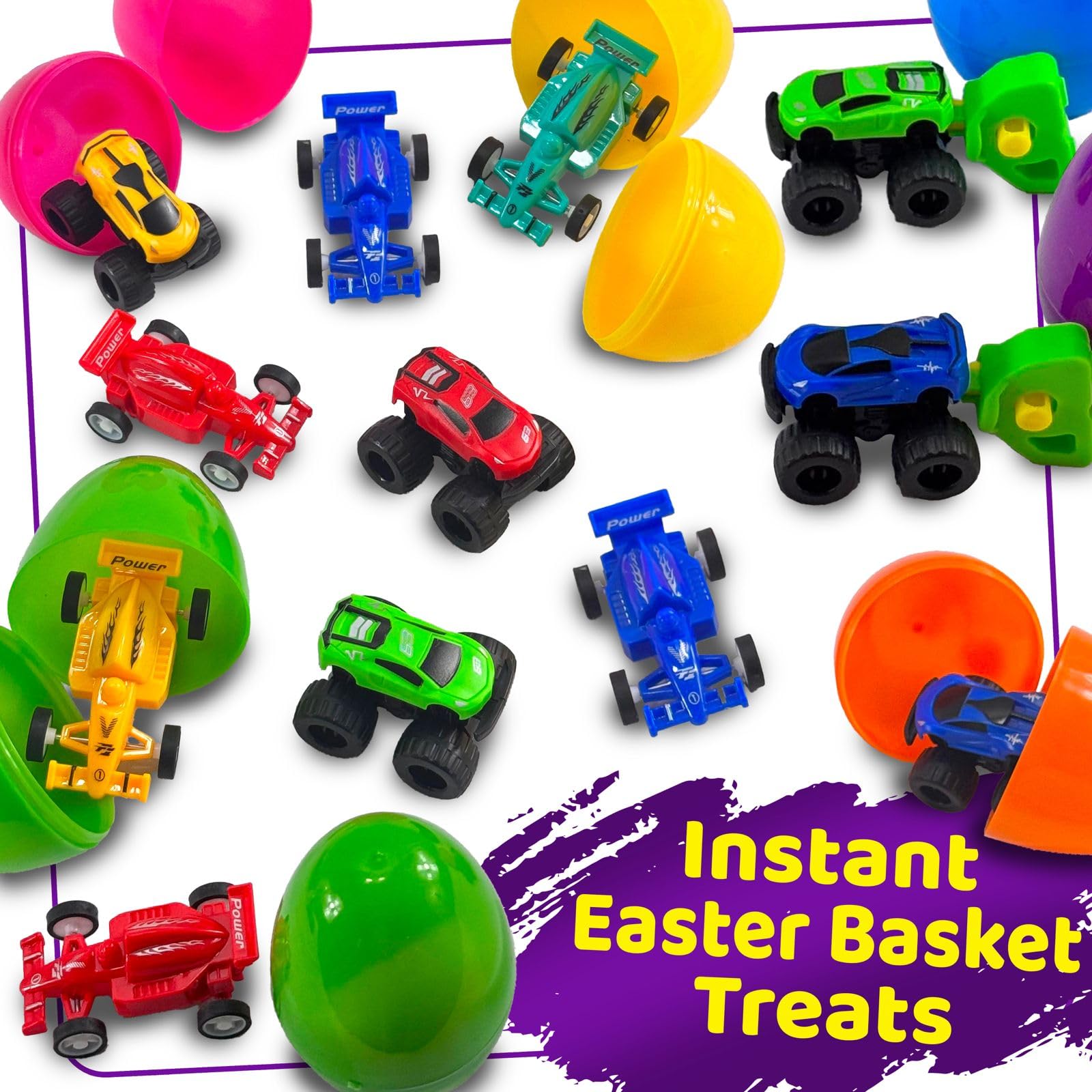 Stargo Easter egg promotes fine motor play with pull-back vehicles.