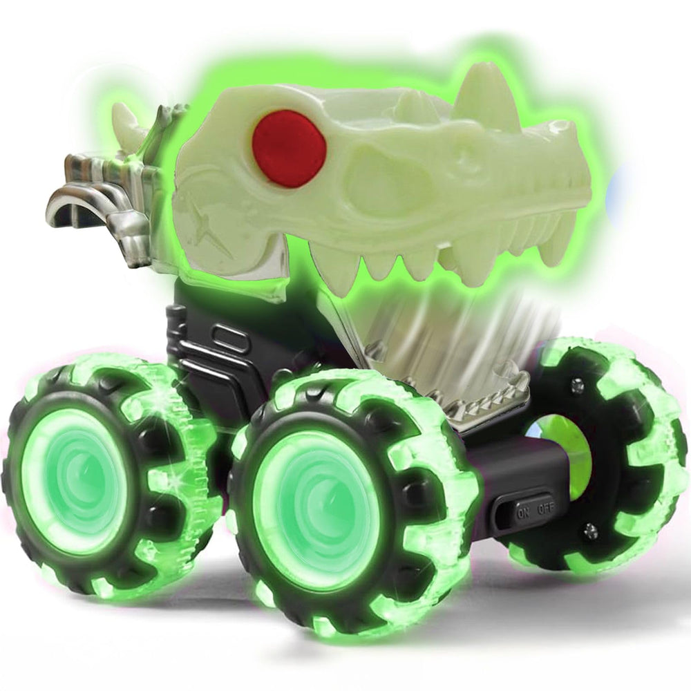 Stargo glow skull monster truck front view showing glow-in-the-dark skull and lights for night play