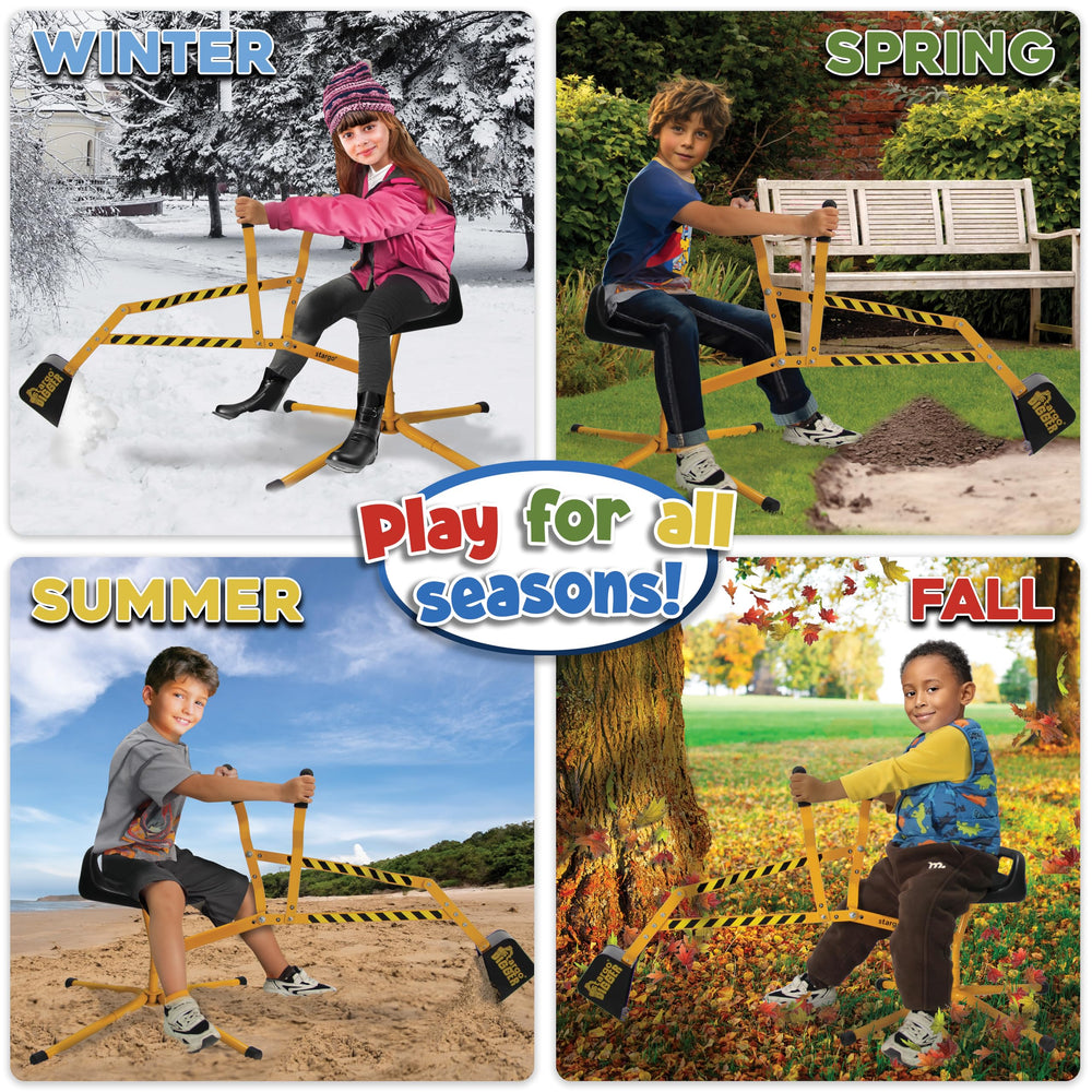 Stargo Sand Digger seat provides comfort for children during extended sandbox adventures.