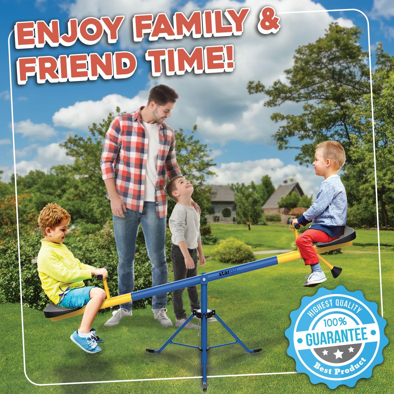 Stargo Swivel Teeter Totter easy assembly with labeled hardware and included tools