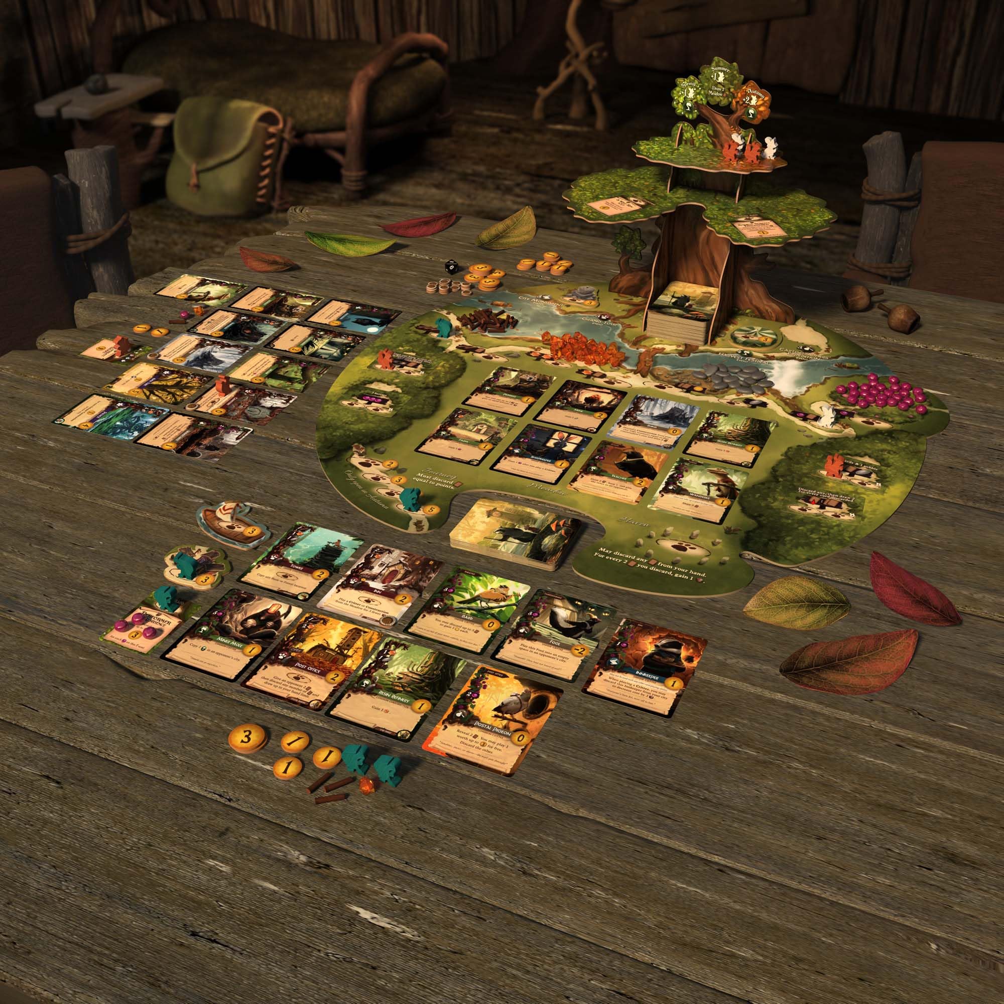 Starling Games Everdell 3D Ever Tree centerpiece enhances immersion.