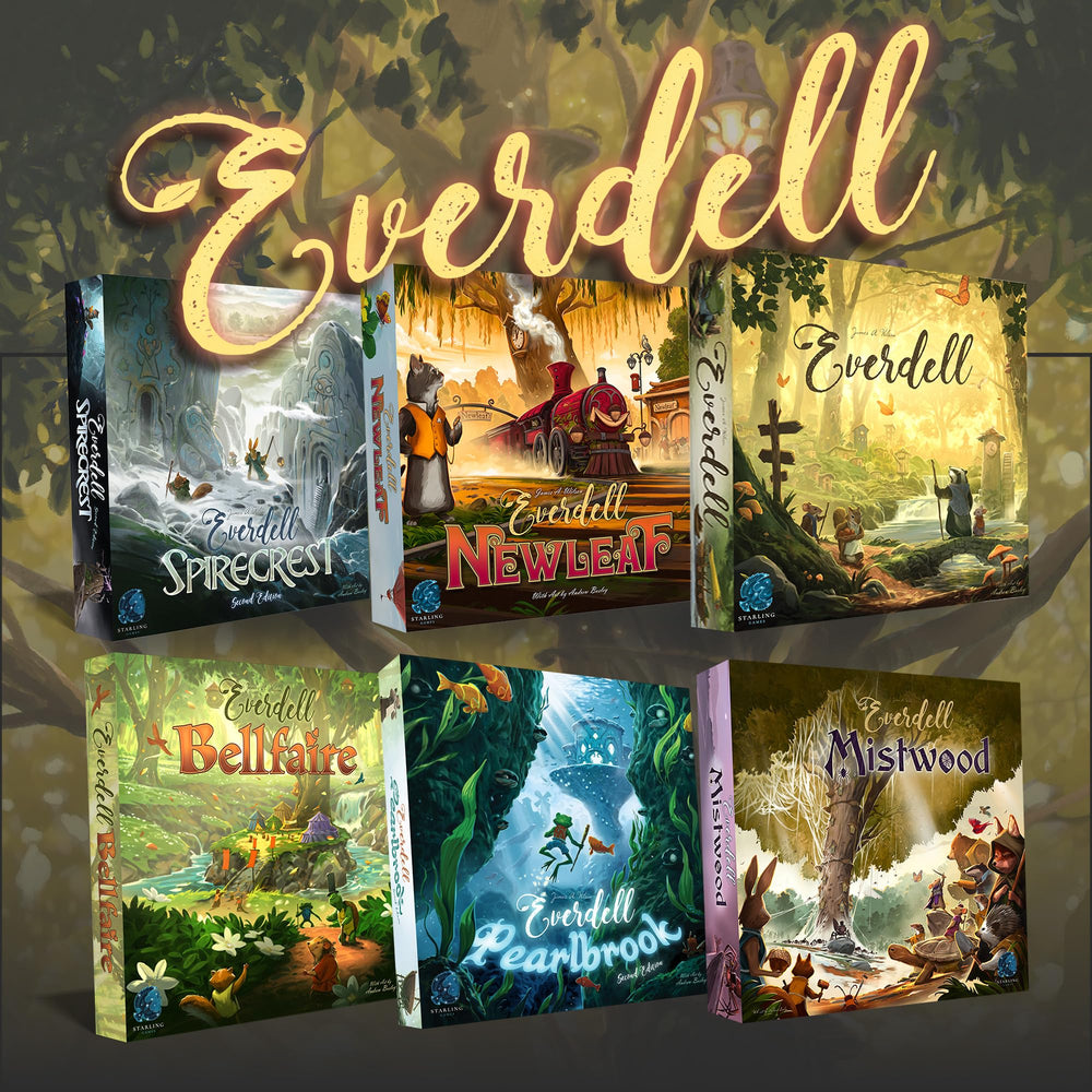 Starling Games Everdell Mistwood butterflies critters highlight vivid minis and vibrant table presence.