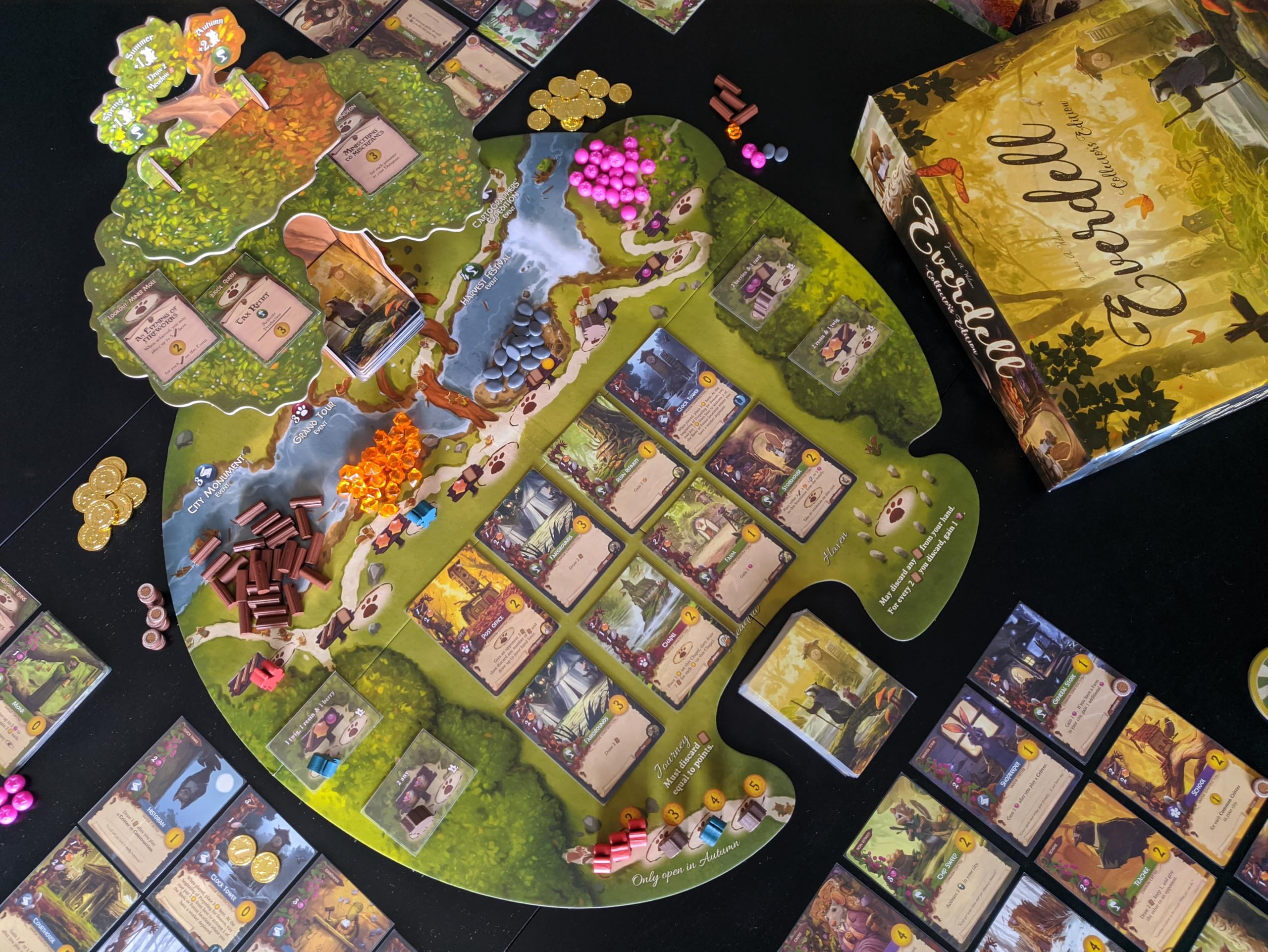 Starling Games Everdell woodland critters set the scene for cozy fantasy battles.