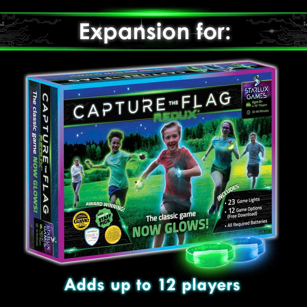 Camping night scene with Starlux bracelets powering collaborative play.