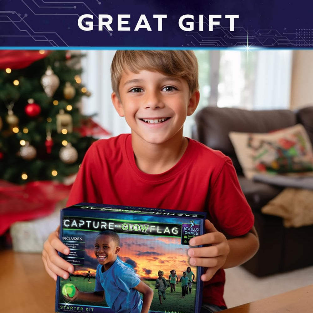 Starlux Glow family enjoys backyard play under vibrant illumination.