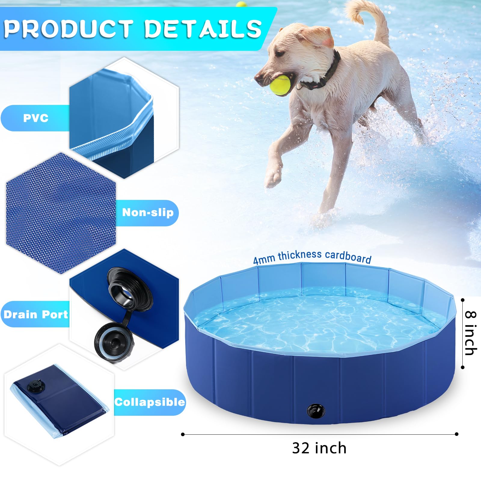 StarOcean dog pool with drain valve for simple water release.