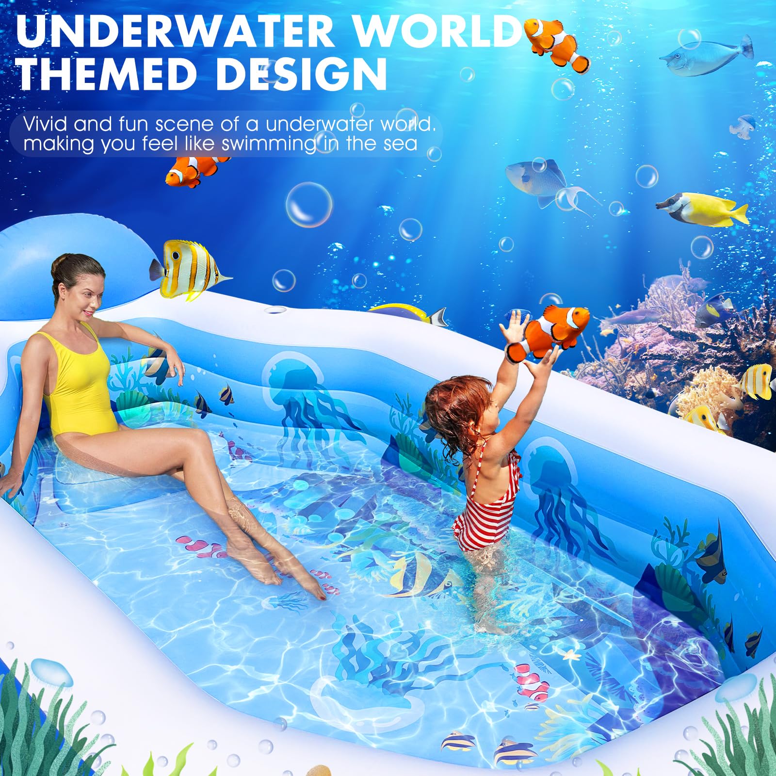 StarOcean large family pool 118x75x22 in shown with two adults and two kids