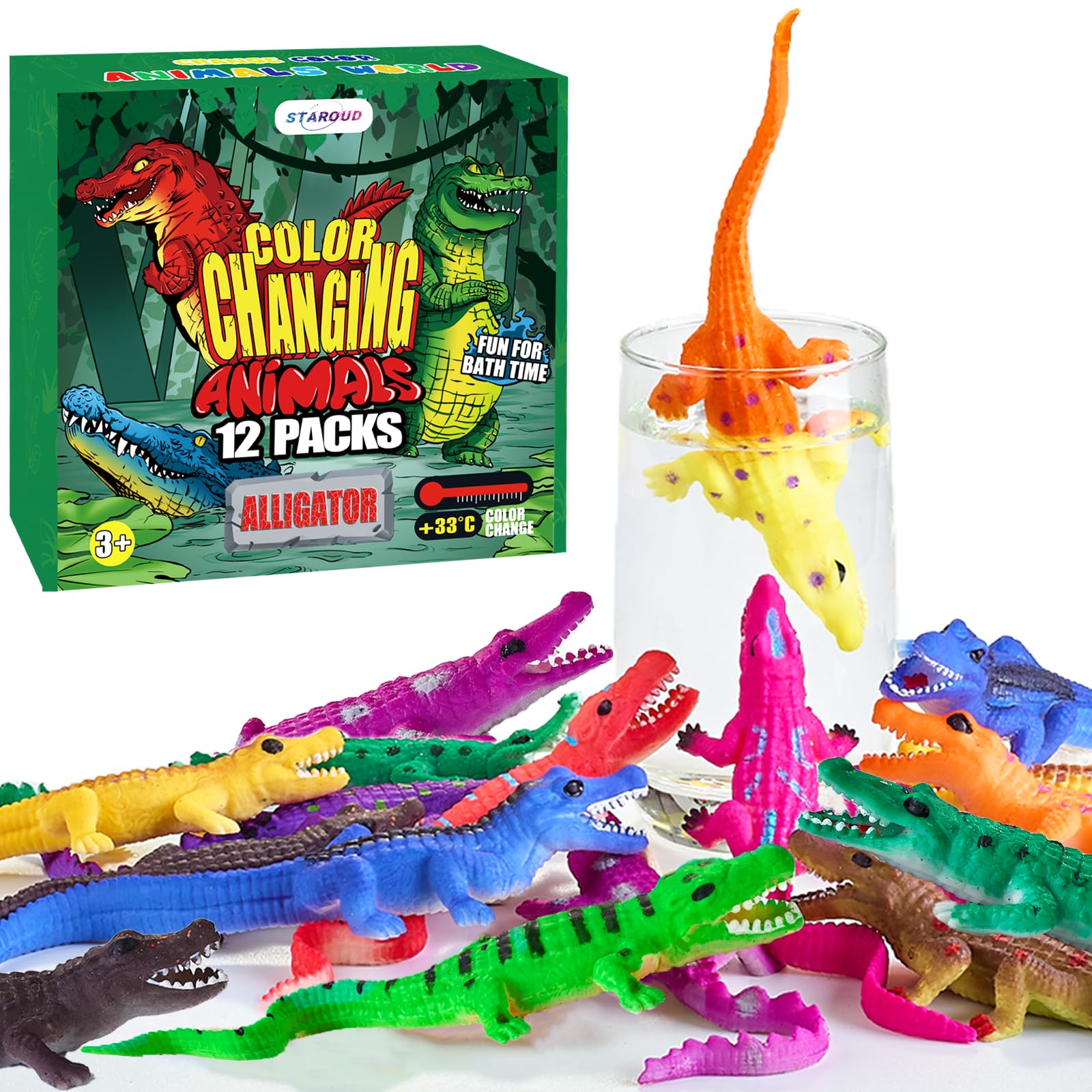 Staroud color-changing alligator toy closeup showing 6in size for bath time play.