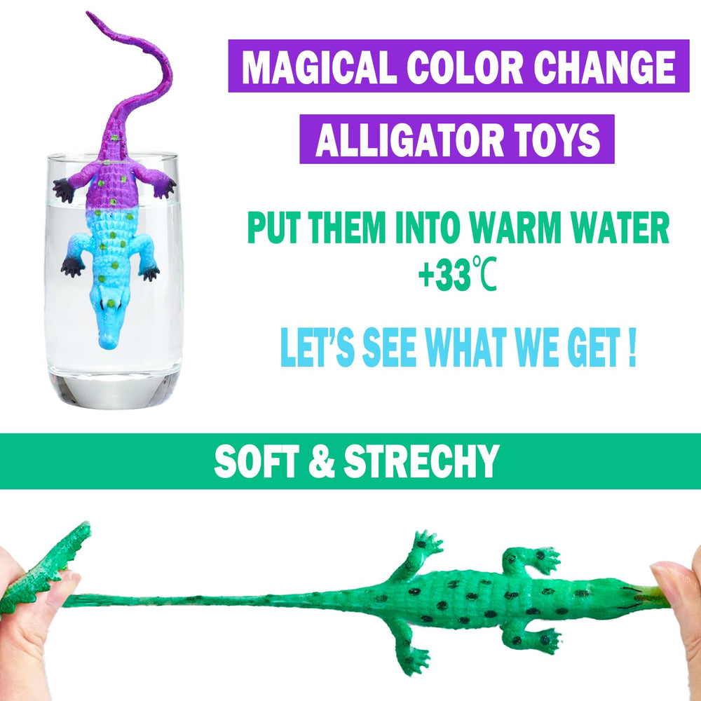Staroud color-changing alligator toy in warm water triggering color change for sensory exploration.