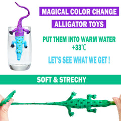 Staroud color-changing alligator toy in warm water triggering color change for sensory exploration.