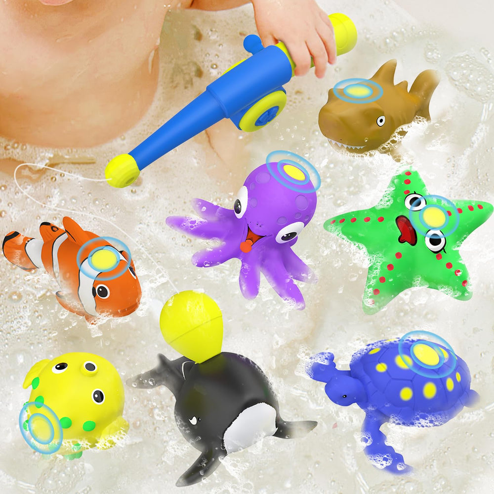 Staroud magnetic fishing rod bath toy with sea creatures for safe catching play