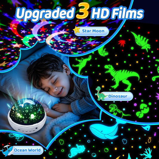 Staryou Dinosaur Projector lights star film for dreamy night sky moments.
