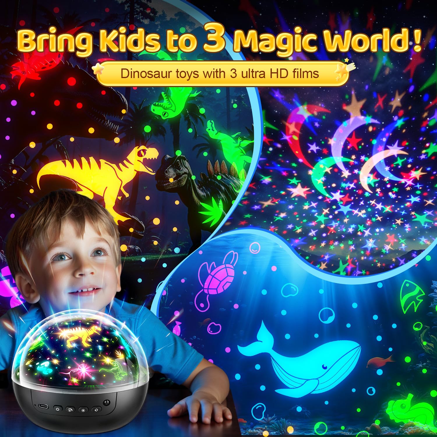 Staryou dinosaur toy offers three brightness levels for cozy or active scenes.