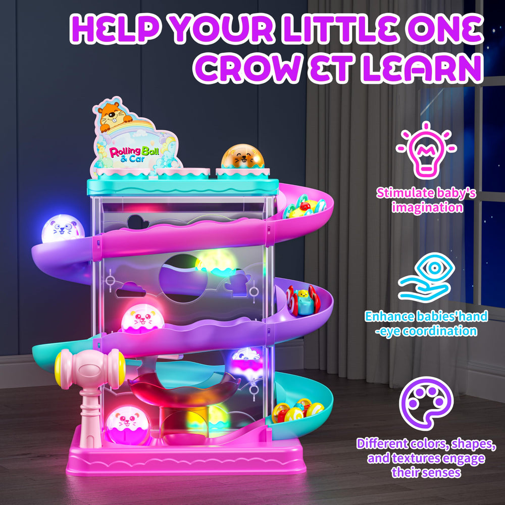 Three-layer color tracks encourage color recognition and exploratory play.