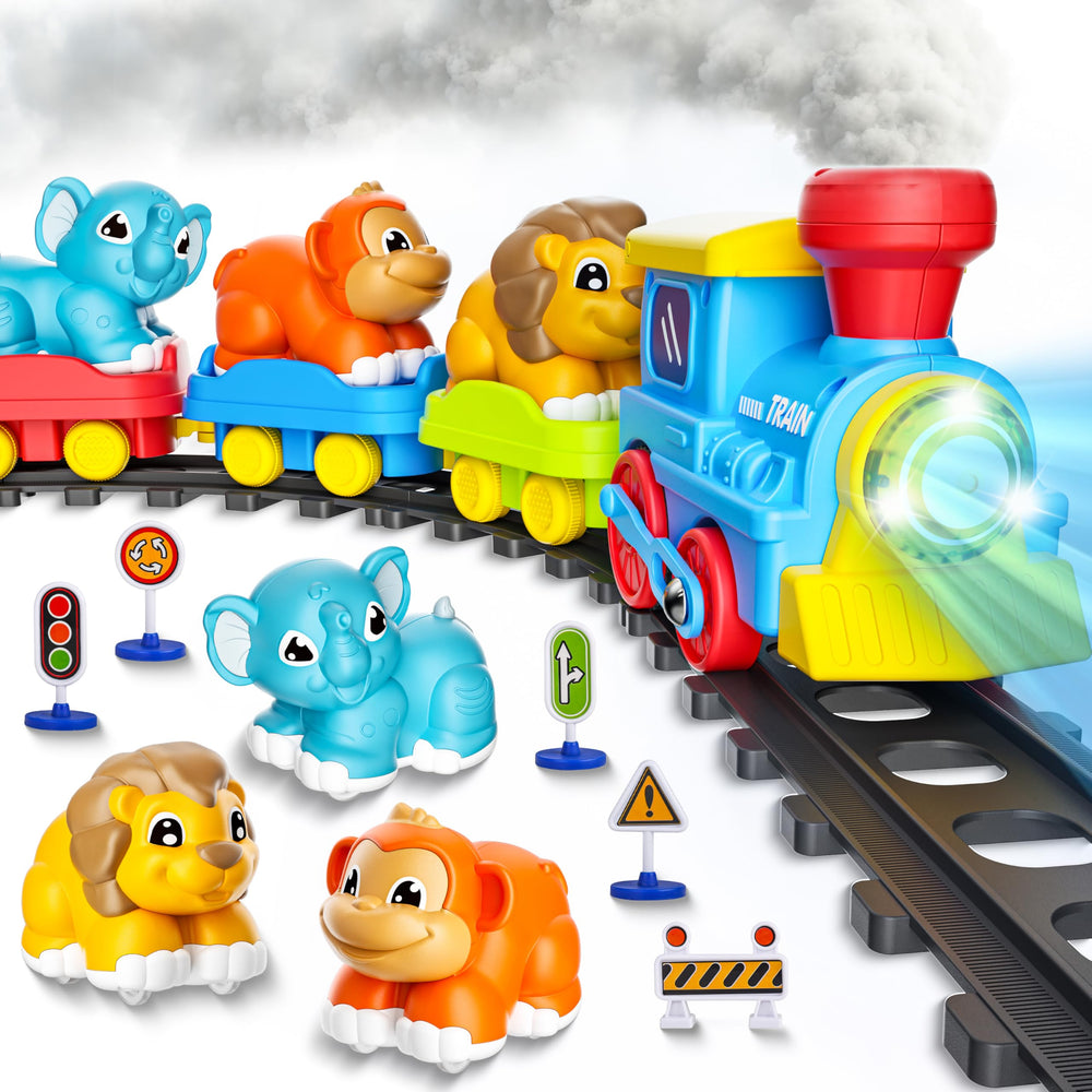Stay Fun train set locomotive with steam sparks imaginative play on the track
