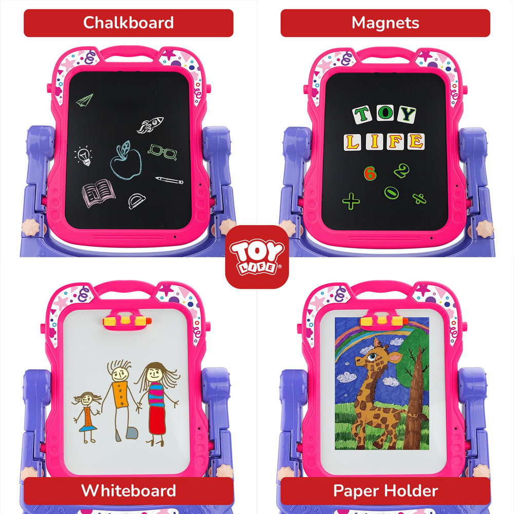 STEAM Life Art Easel magnetic letters and numbers boost early literacy activities.
