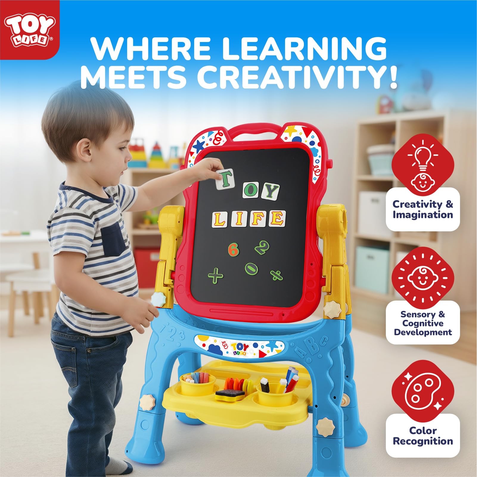 STEAM Life rotatable magnetic letters and numbers encourage early literacy and math play.