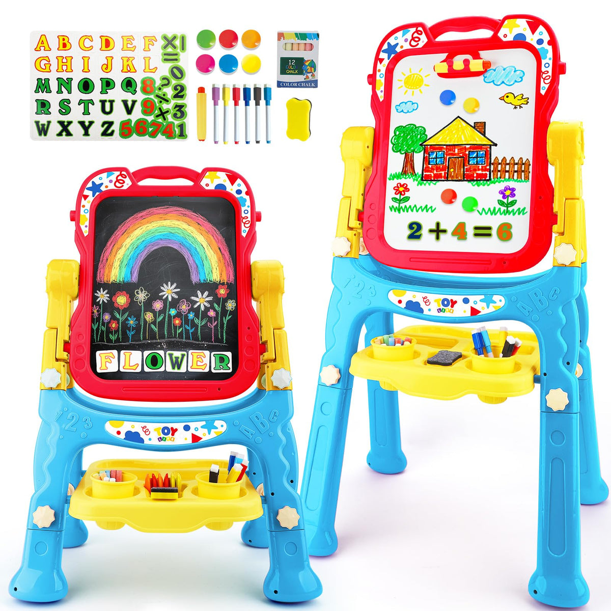 STEAM Life large easel with double-sided boards invites collaborative kid art sessions.