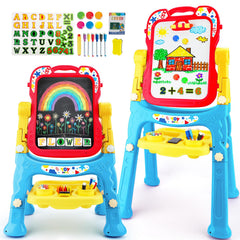 STEAM Life large easel with double-sided boards invites collaborative kid art sessions.