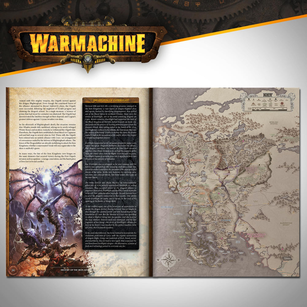 Steamforged Games Warmachine Core Book warcasters and warlocks in vivid scenes