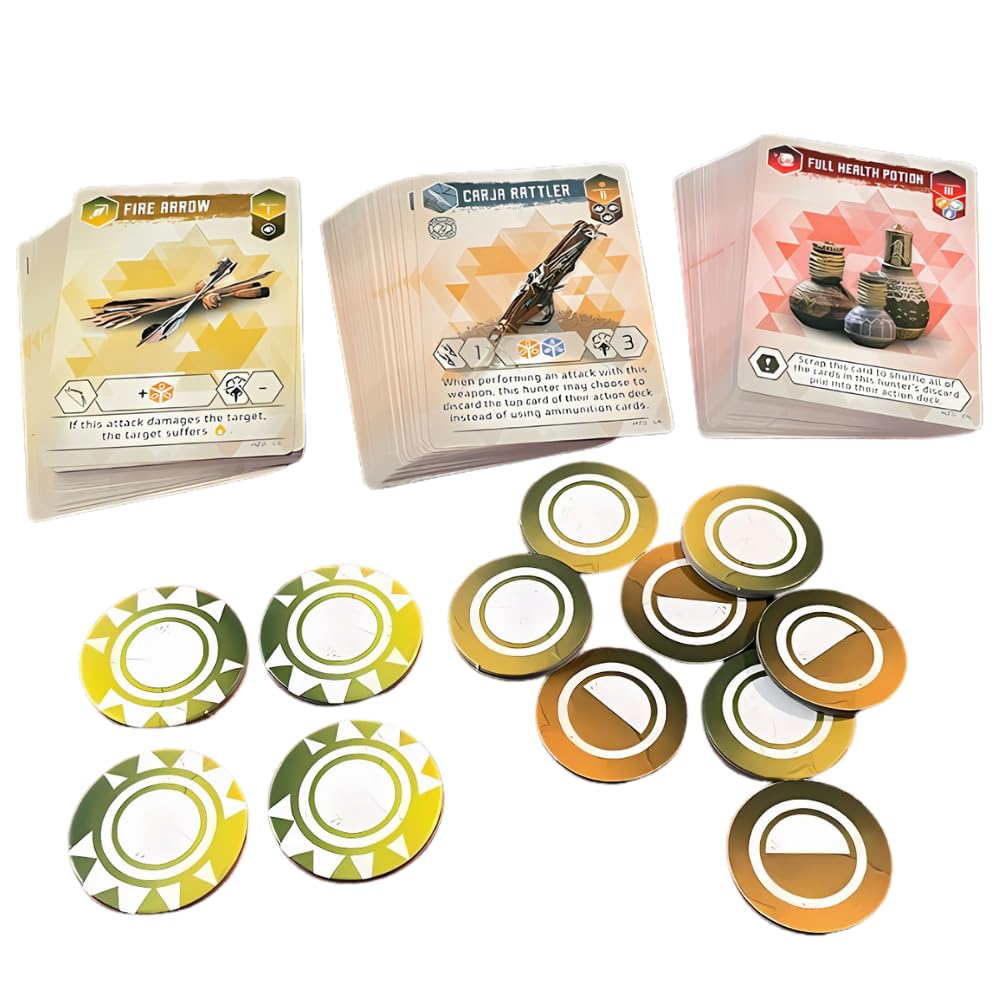 Steamforged Horizon Zero Dawnn tokens and dice set for resource tracking.