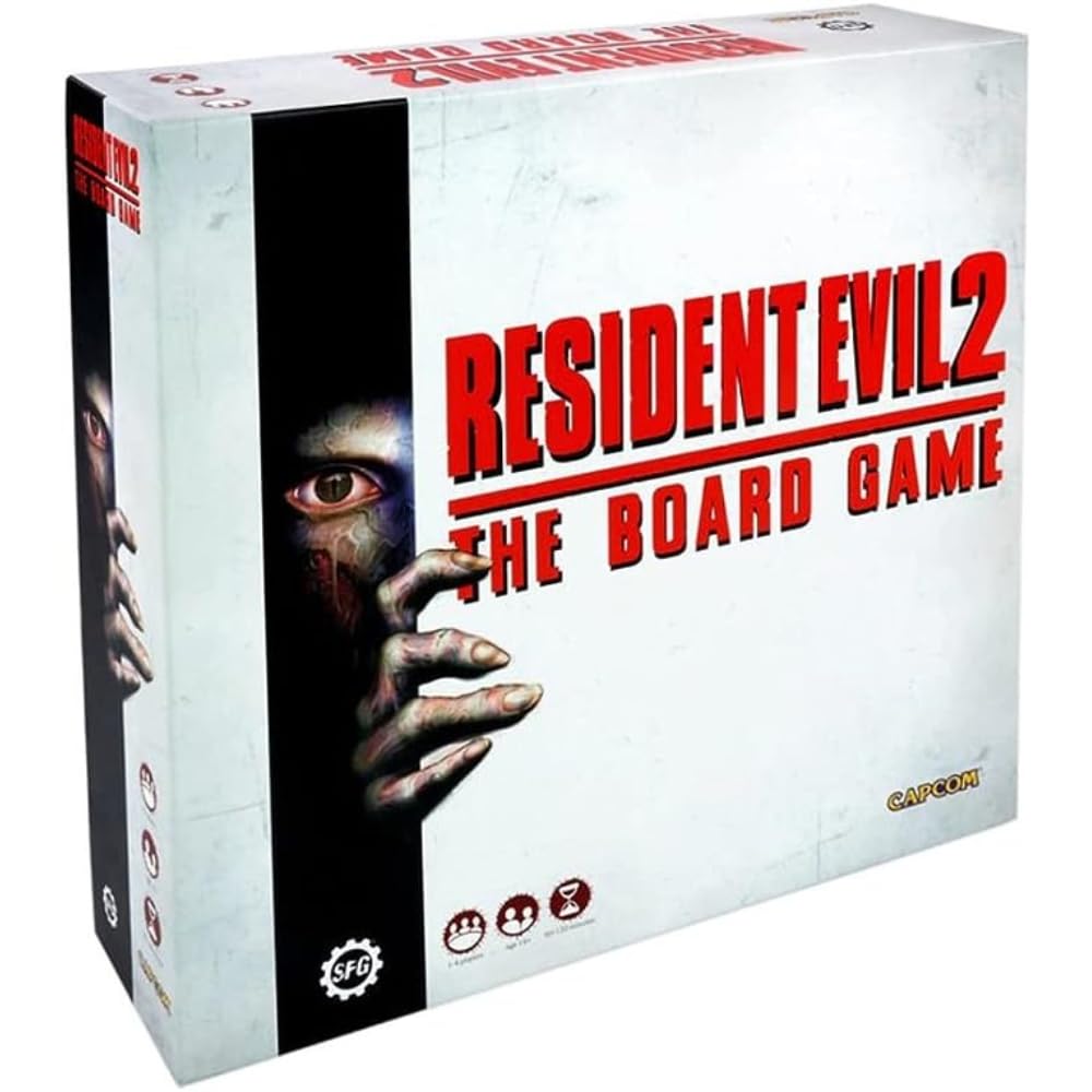 Steamforged Games' Resident Evil 2 board game front box for immersive gameplay setup