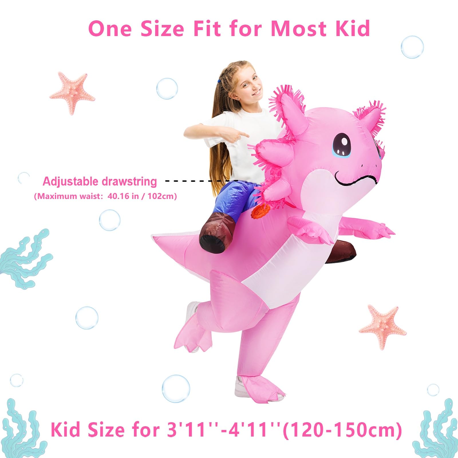 Stegosaurus axolotl costume waistband with elastic drawstring for easy fit
