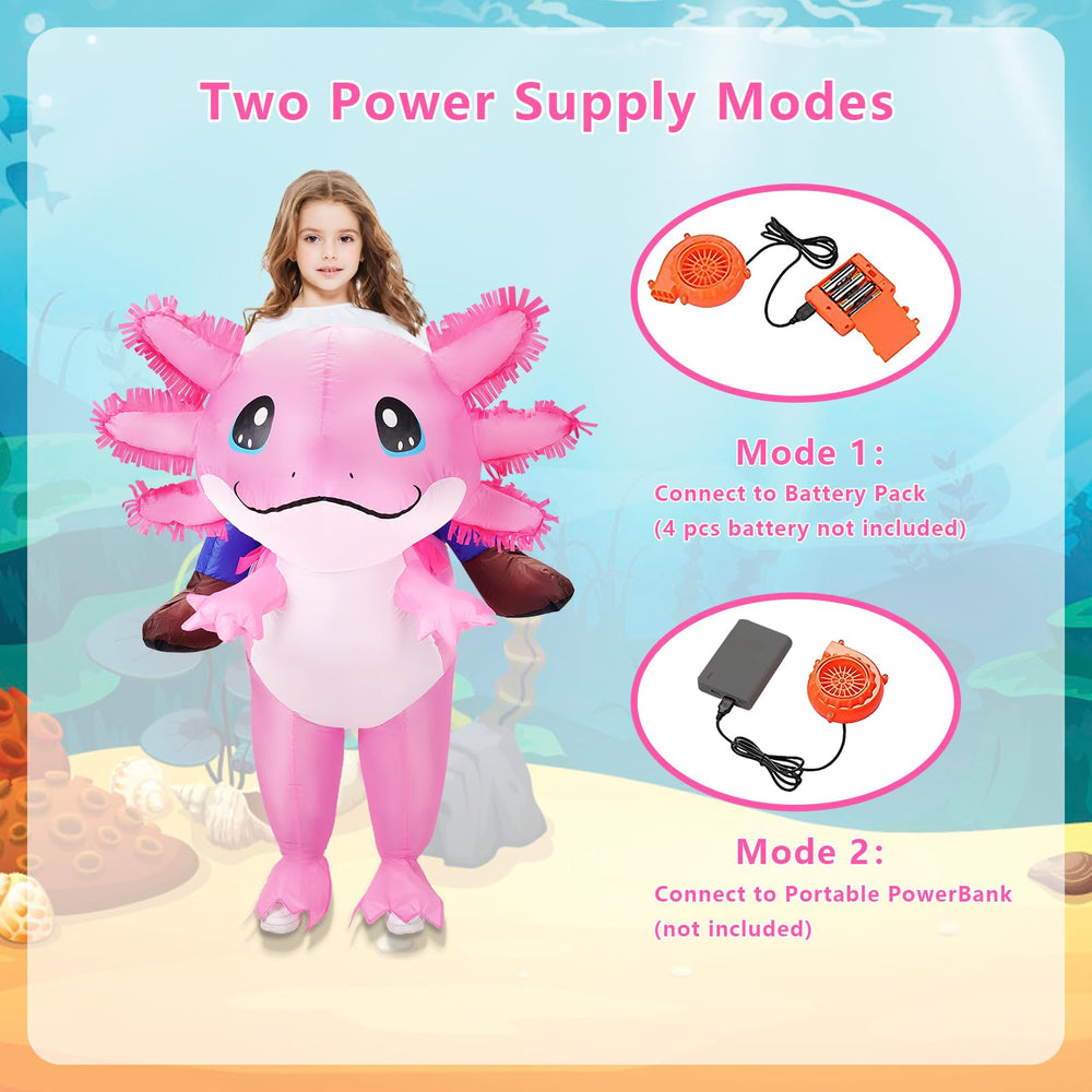 Stegosaurus axolotl costume on Halloween scene with bright colors