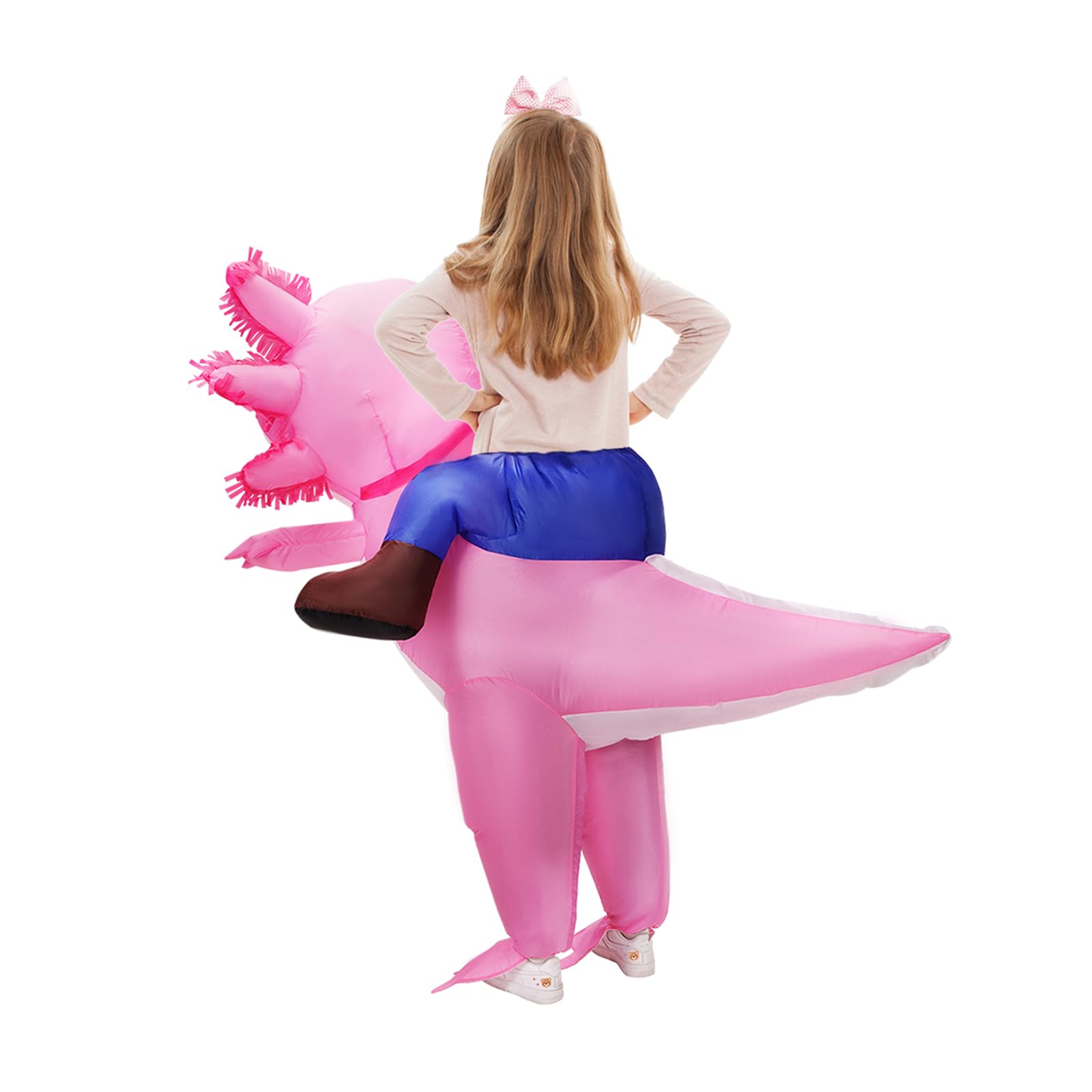 Stegosaurus axolotl costume side view, durable fabric for active play