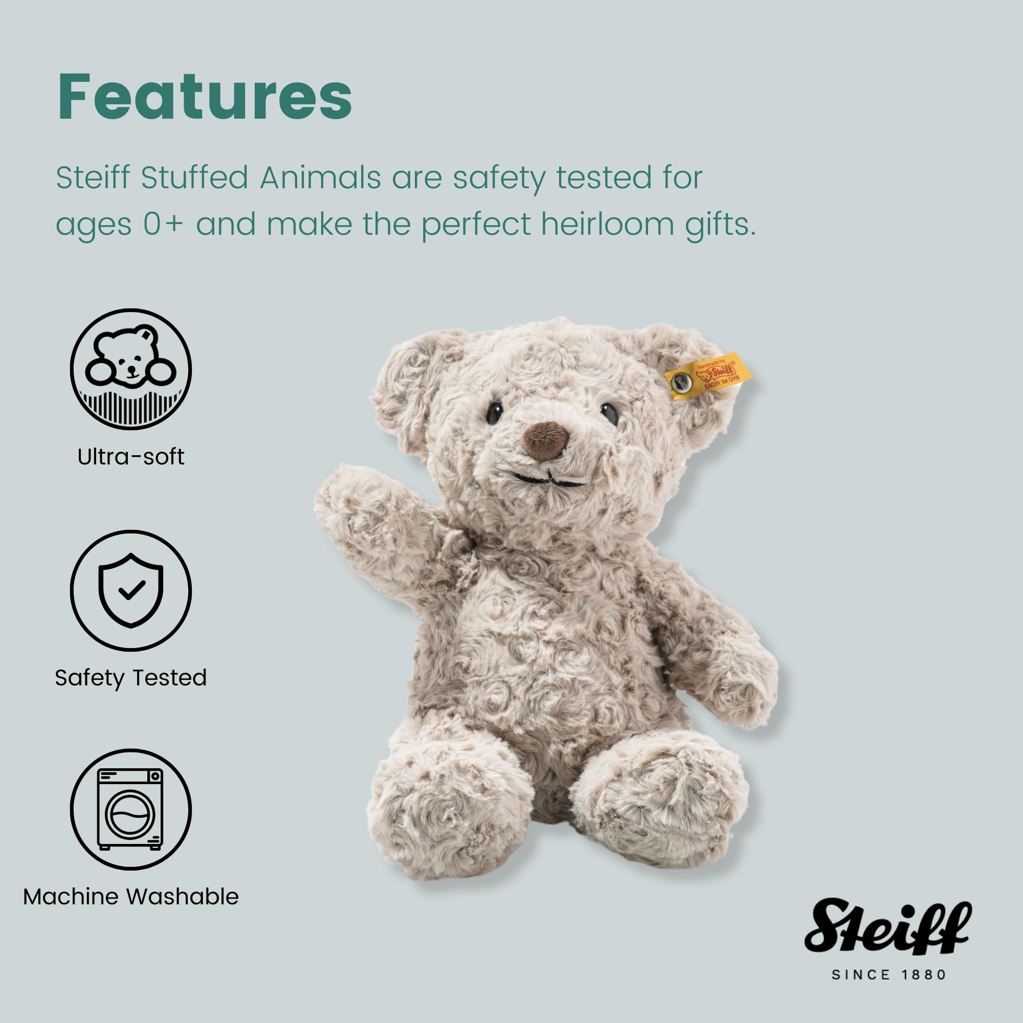 Steiff Honey Teddy Bear with floppy body and beanbag fill for easy poses.