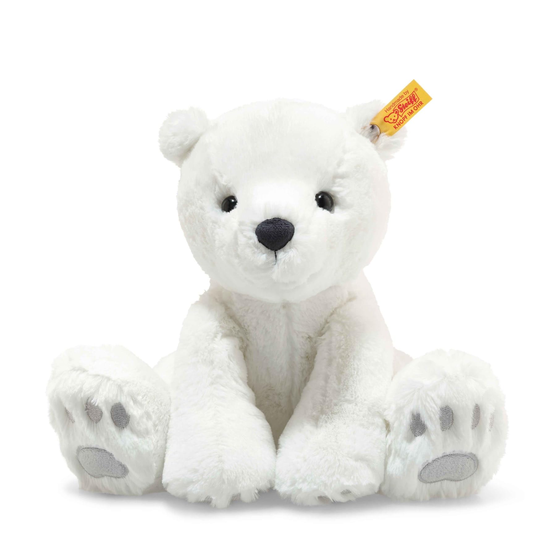 Steiff Lasse polar bear plush 11-inch with cuddly white fur, perfect for hugs.