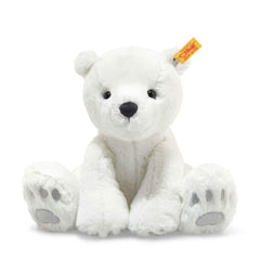 Steiff Lasse polar bear plush 11-inch with cuddly white fur, perfect for hugs.