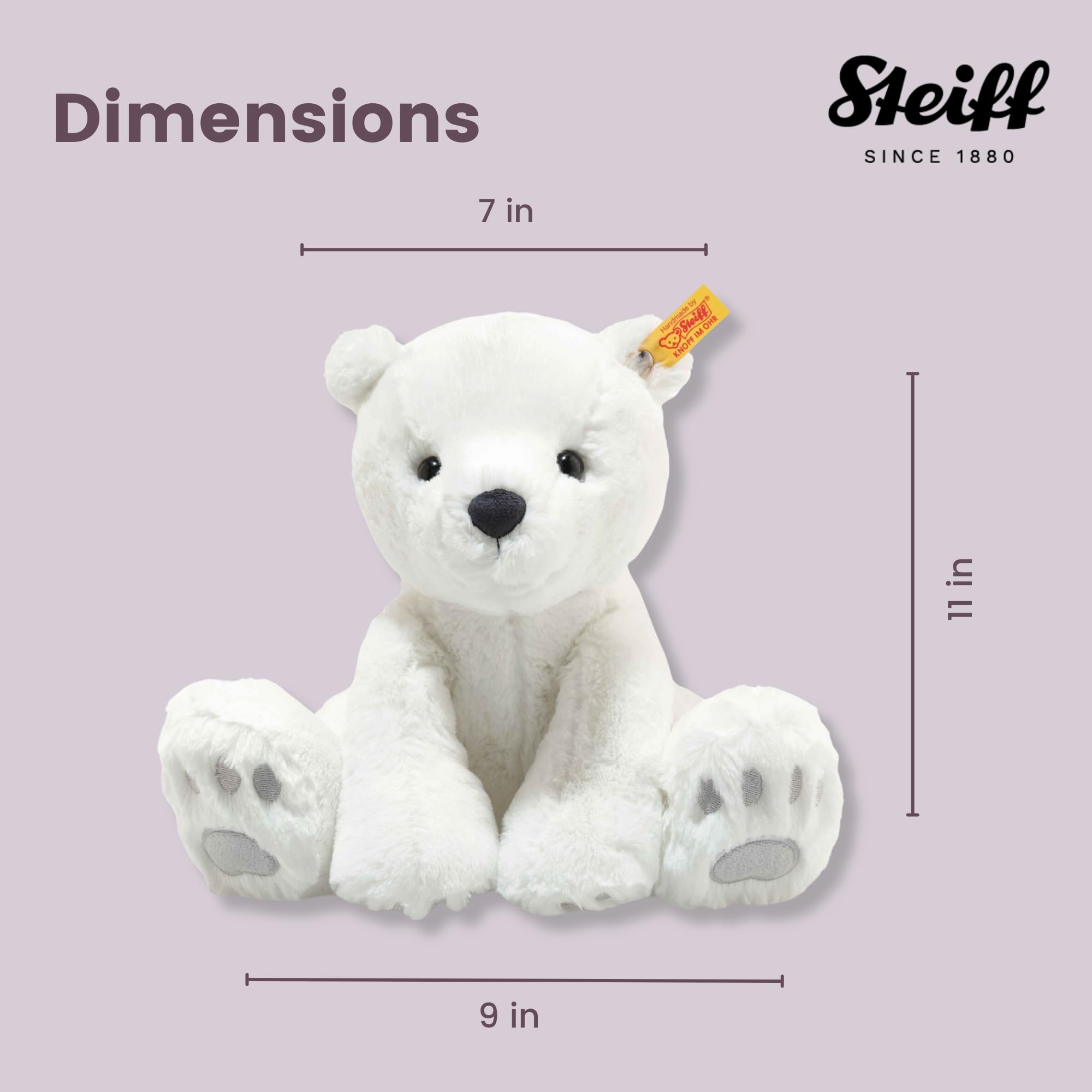 Steiff Lasse polar bear plush machine washable for easy care.