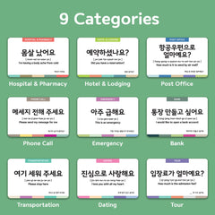 Stellarsol Essential Dialogue flashcards Hangul, romanized, and English aid clear pronunciation practice.