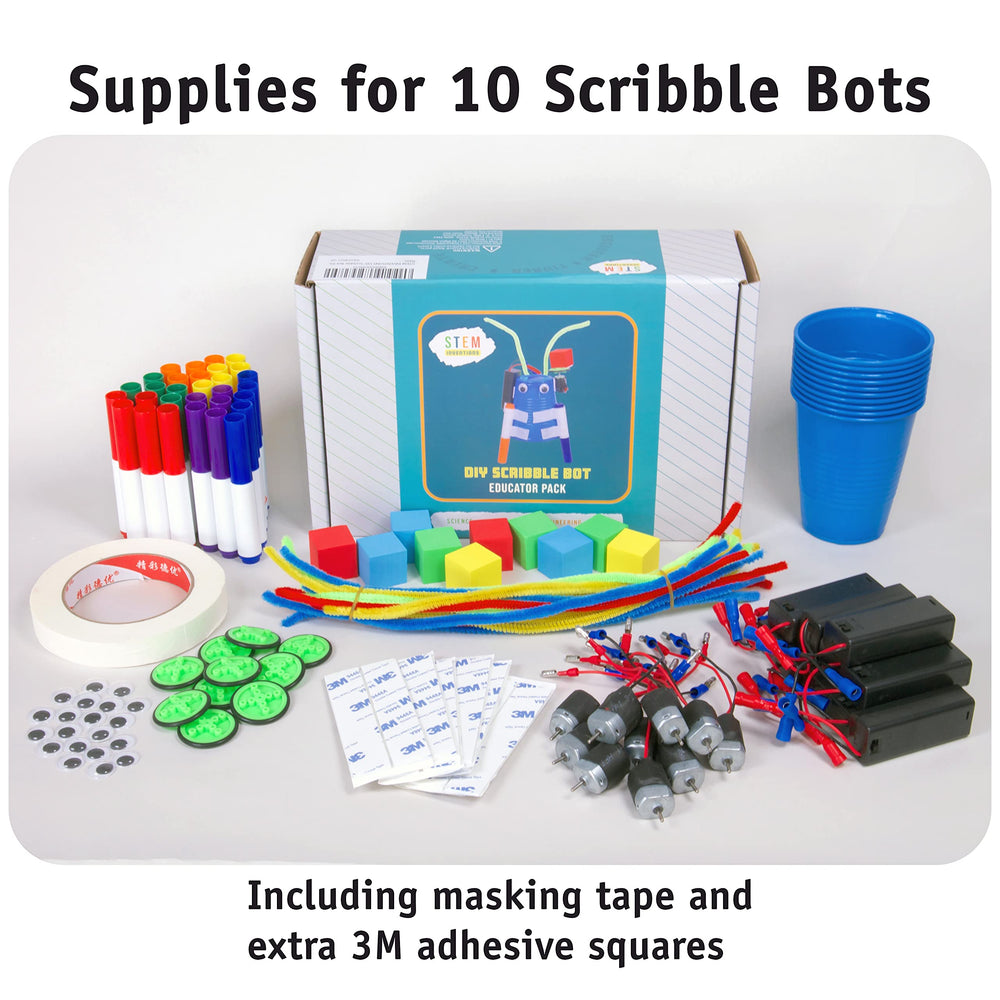 STEM Inventions Doodle Bot Kit contents laid out for quick setup.