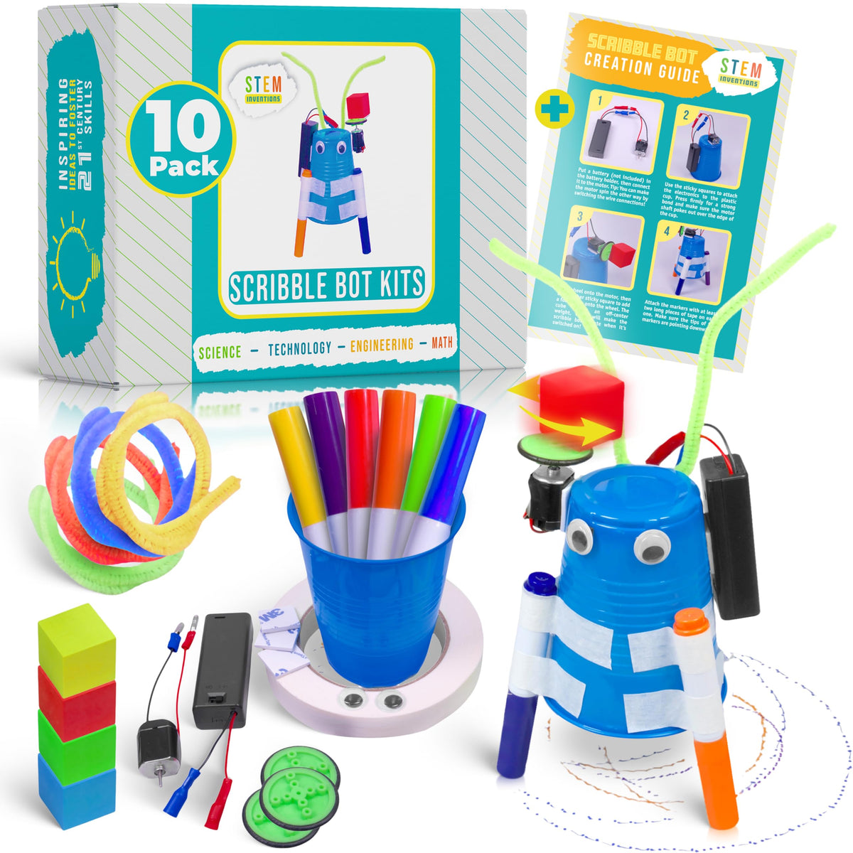 STEM Inventions DIY Doodle Bot Kit: kids assembling the robot for hands-on learning.