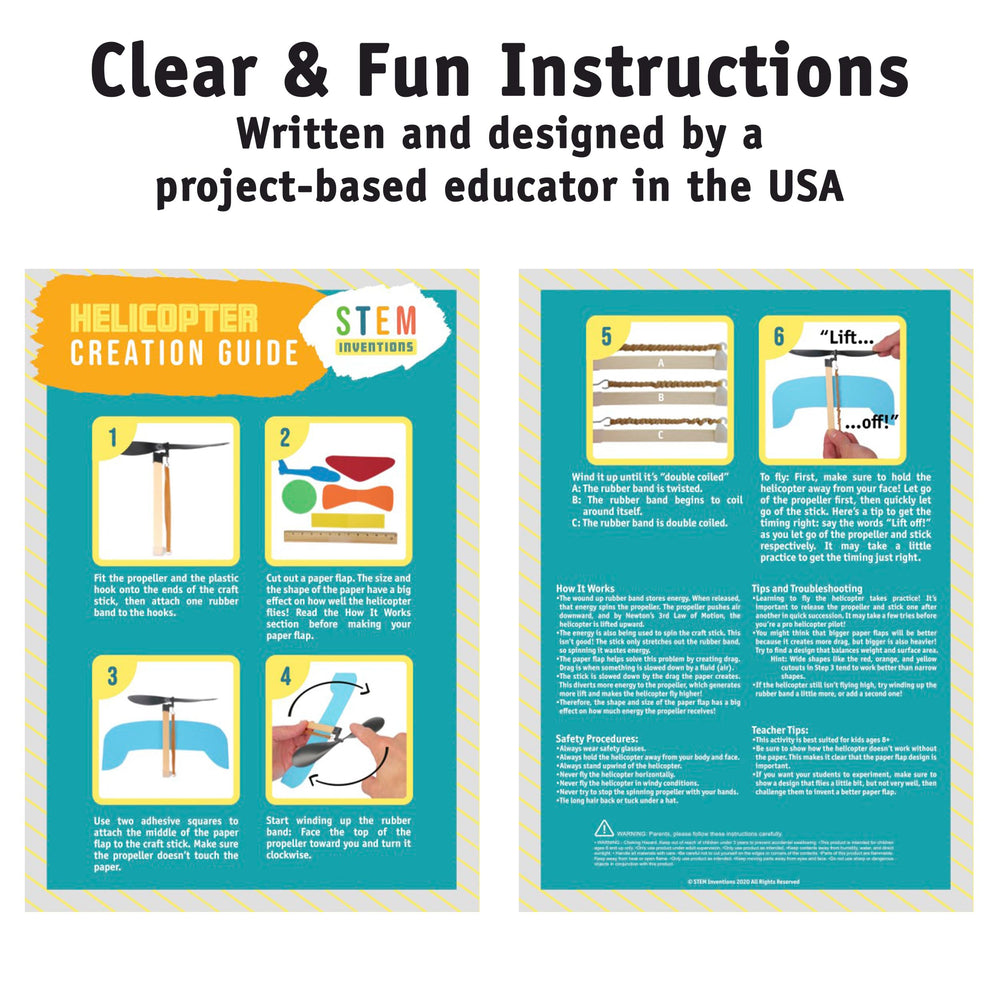 STEM Inventions rubber band helicopter kit used in classroom settings for learning