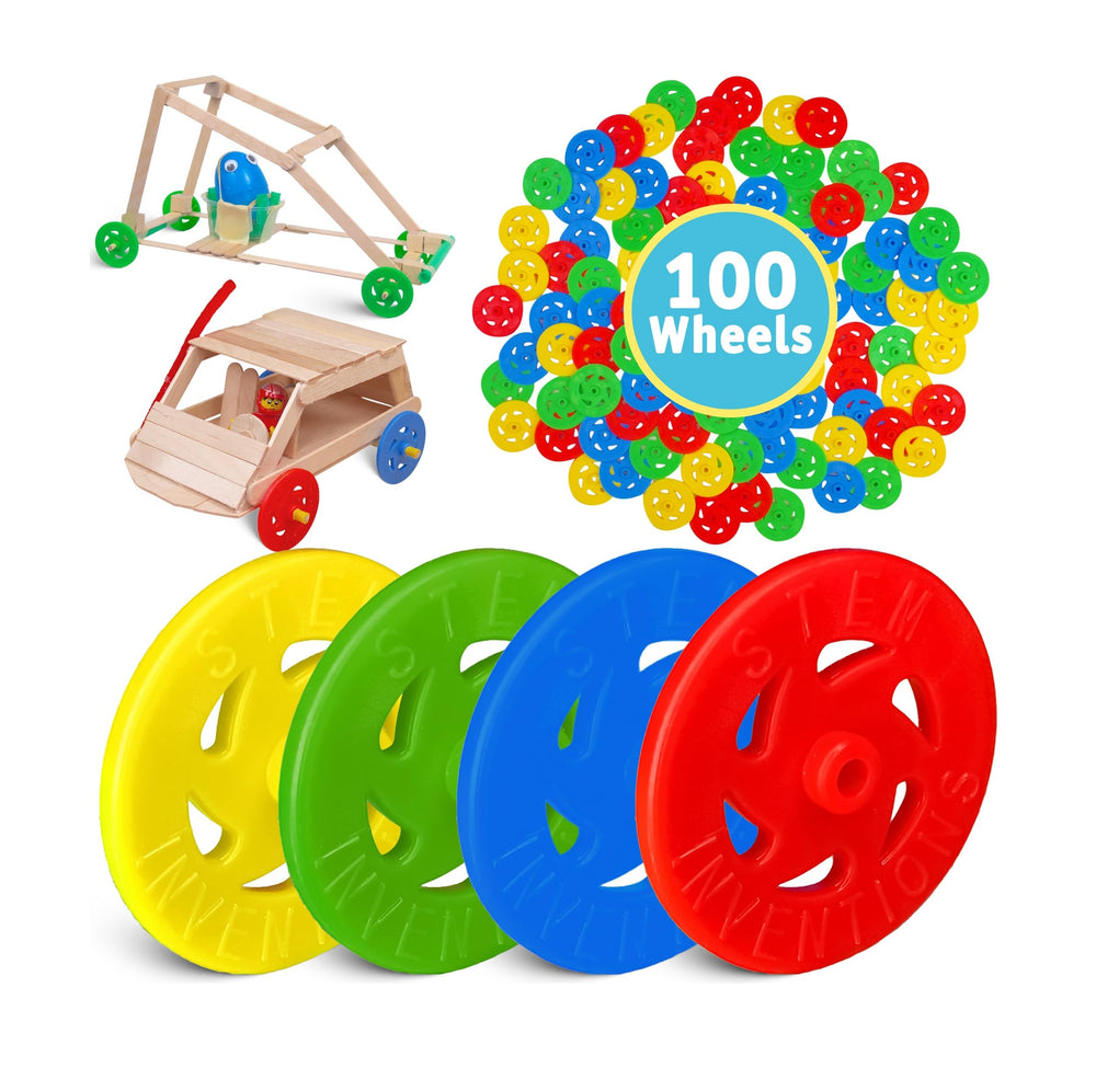 STEM Inventions Toy Wheels bulk pack for DIY cars accelerates classroom projects.