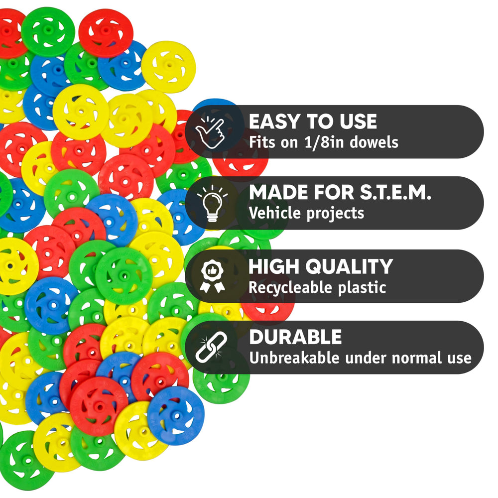 STEM Inventions color-variety wheels in red, blue, yellow, green for vibrant projects.