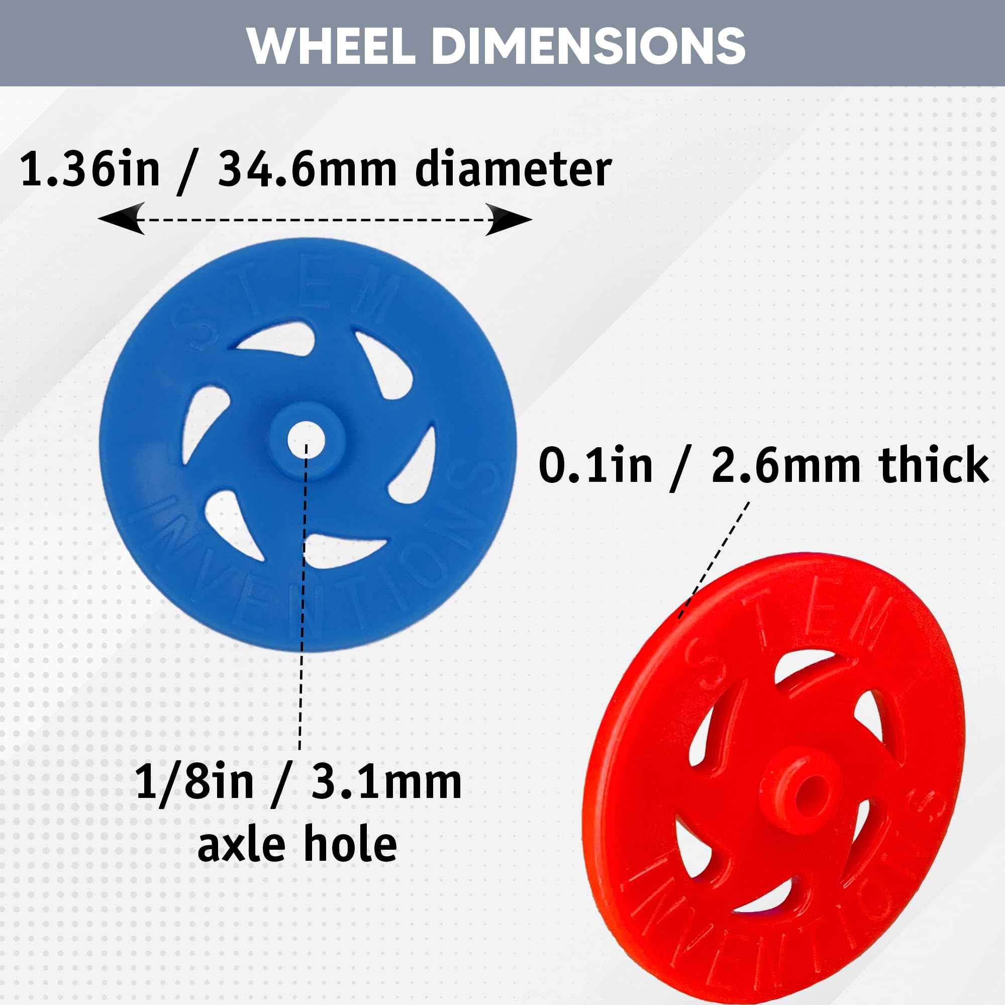 STEM Inventions kid-safe wheels are lightweight and easy for young builders.