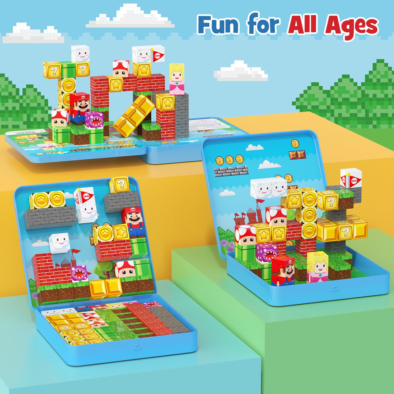 STEM MATCH Kids building on fridge showcases magnetic play on metal surfaces.