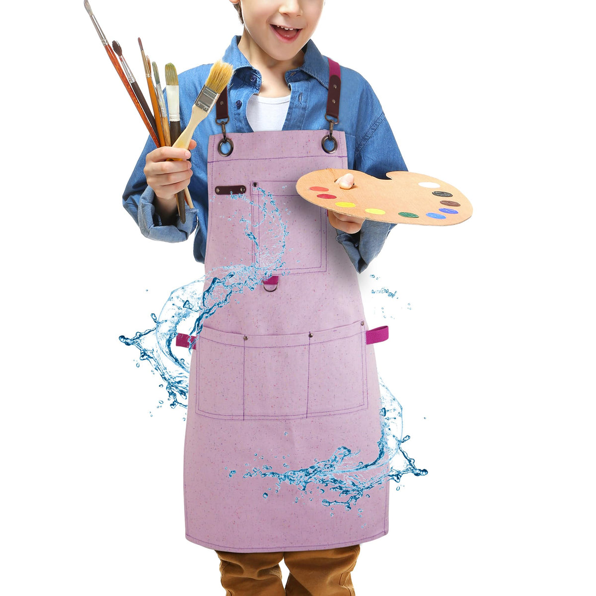 Stenffy Kids Art Apron painting focus keeps clothes clean during art sessions.