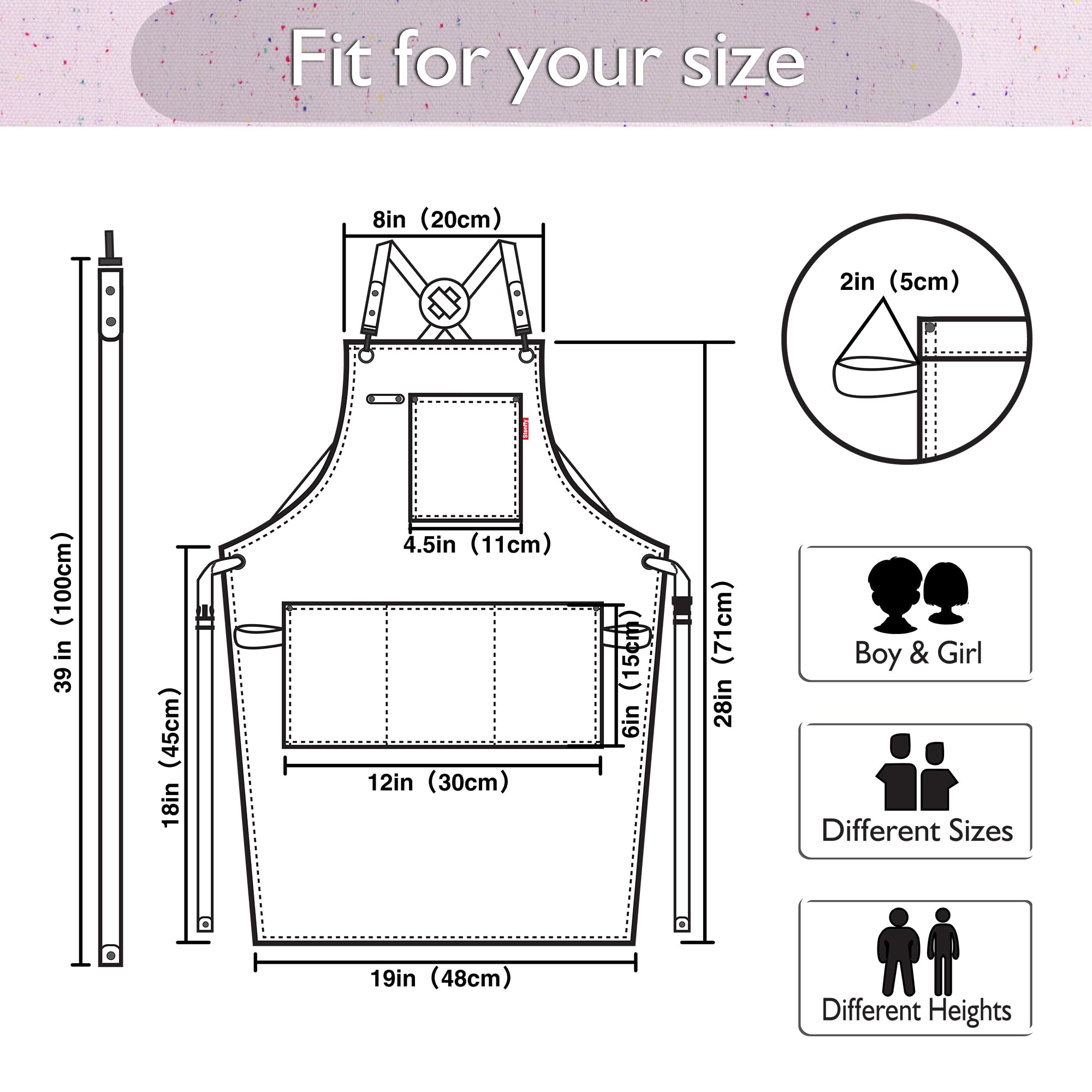 Stenffy Kids Art Apron multiple pockets organize tools and brushes.