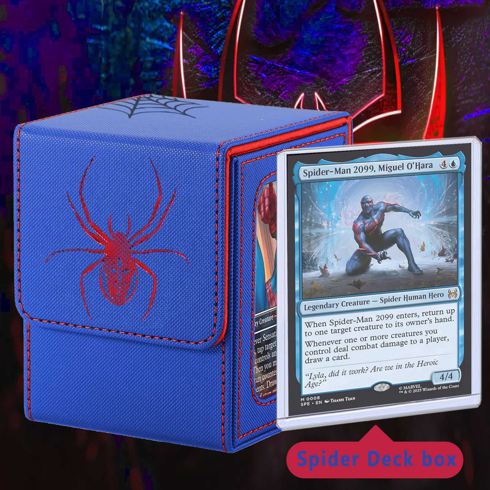 Stepane deck box shows top loaders in display slots for protected commanders