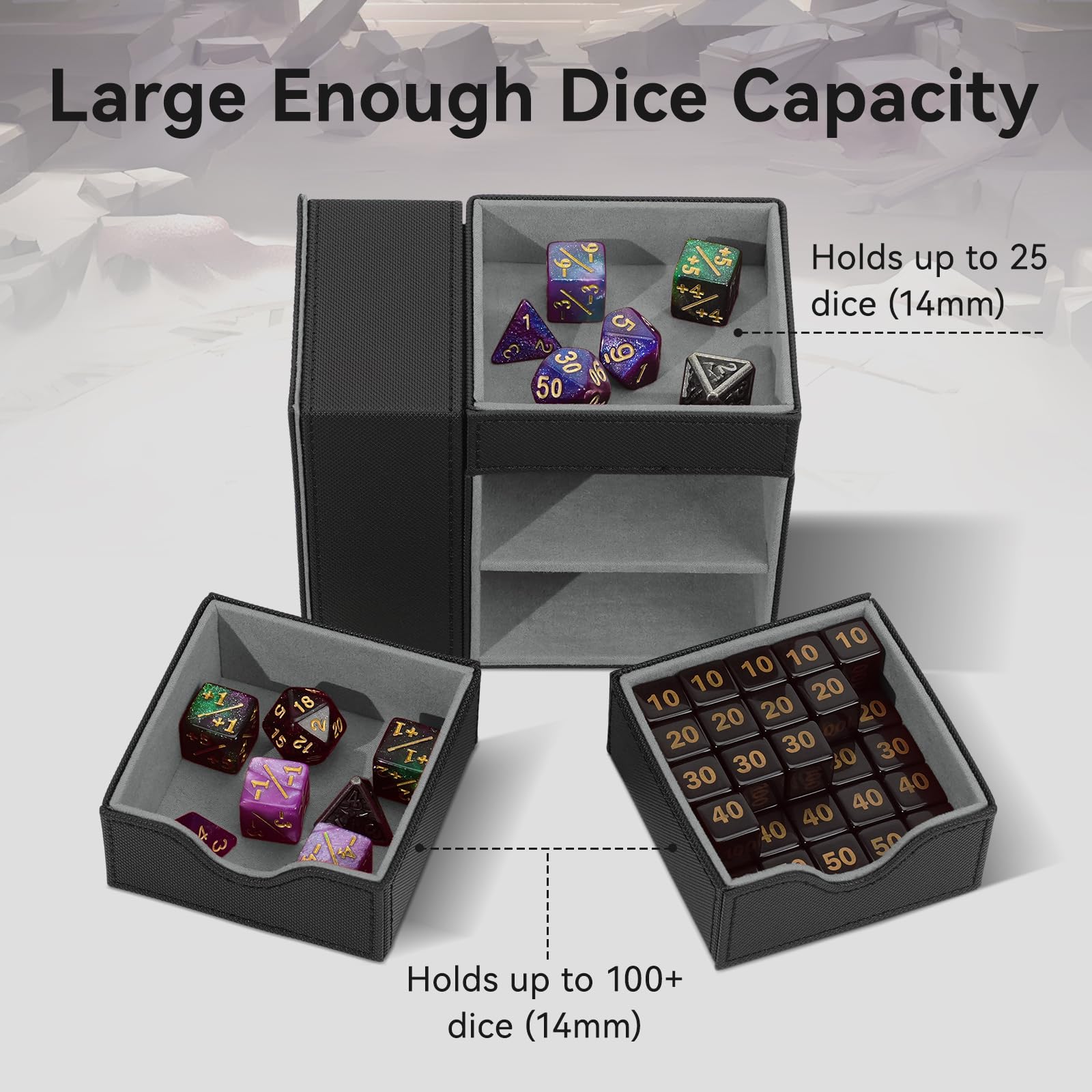Stepane storage drawers organize dice, tokens, and accessories neatly.