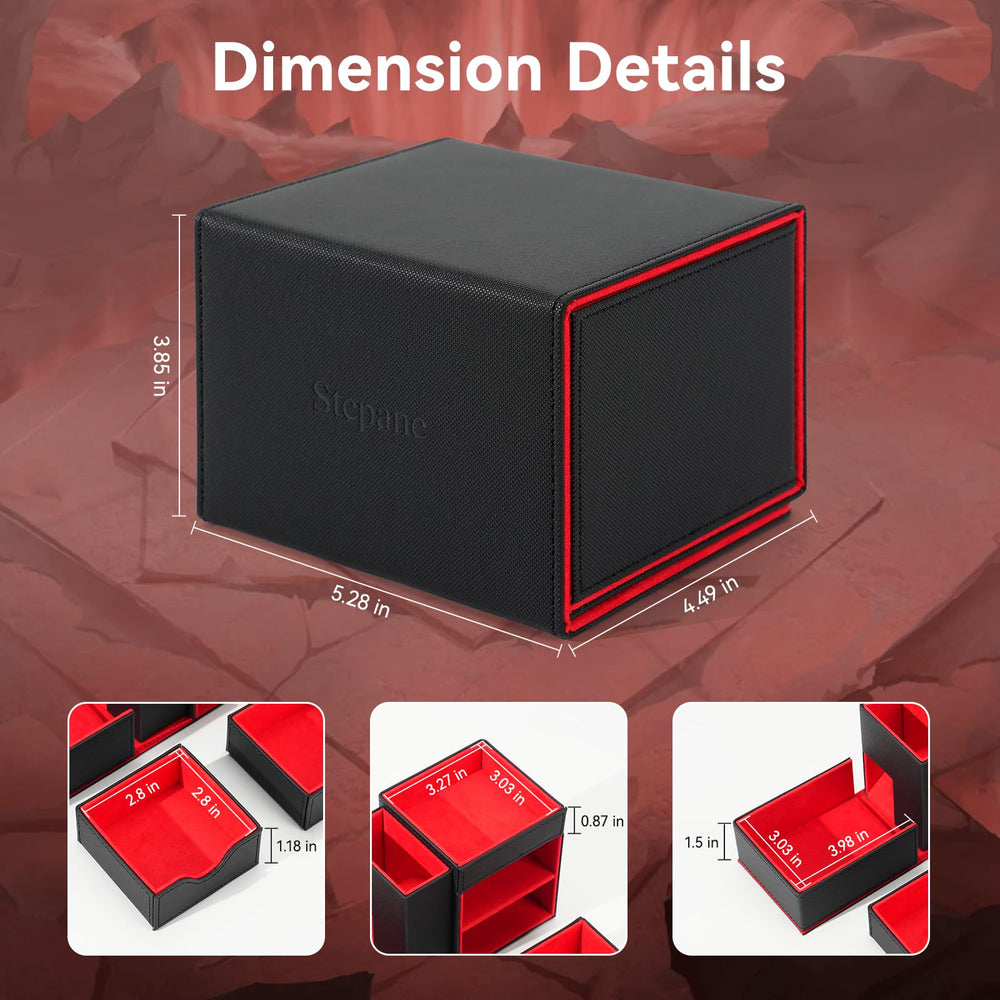 Stepane dice box on a tabletop complements RPG and MTG sessions.