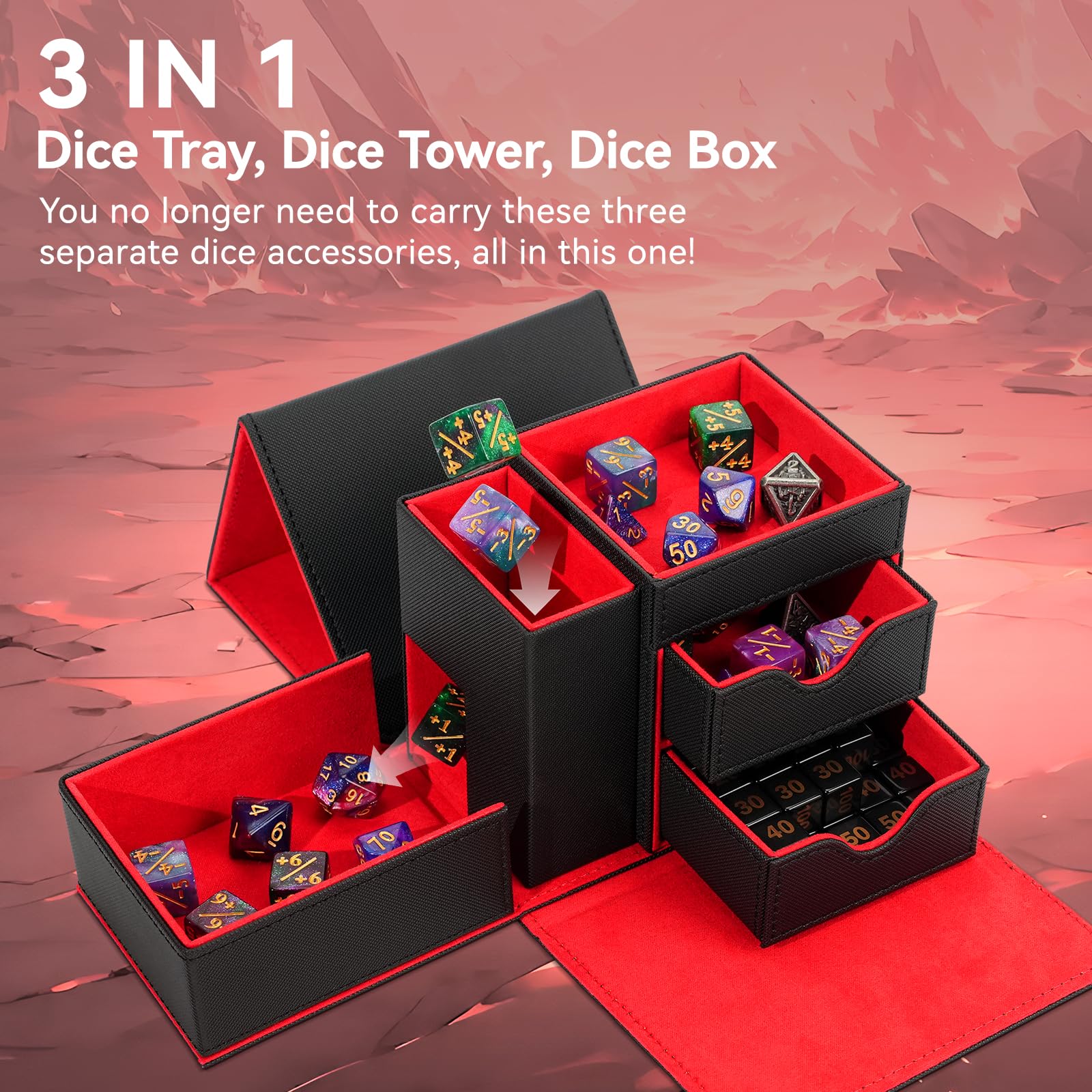 Stepane dice box tower in action showing fair, controlled dice rolls.
